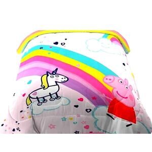 2003 PEPPA PIG & UNICORN Twin Comforter Pink & Rainbow Reversible 71x 81.5 Vntg